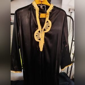 Jubba Thobe Embroidered Robe Men’s 2XL Black Gold Formal Style